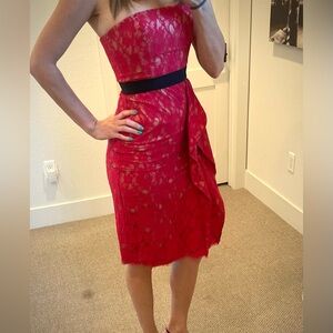 BCBG MAXAZRIA Red Alexandra Strapless Lace Evening /Cocktail Dress Size 2